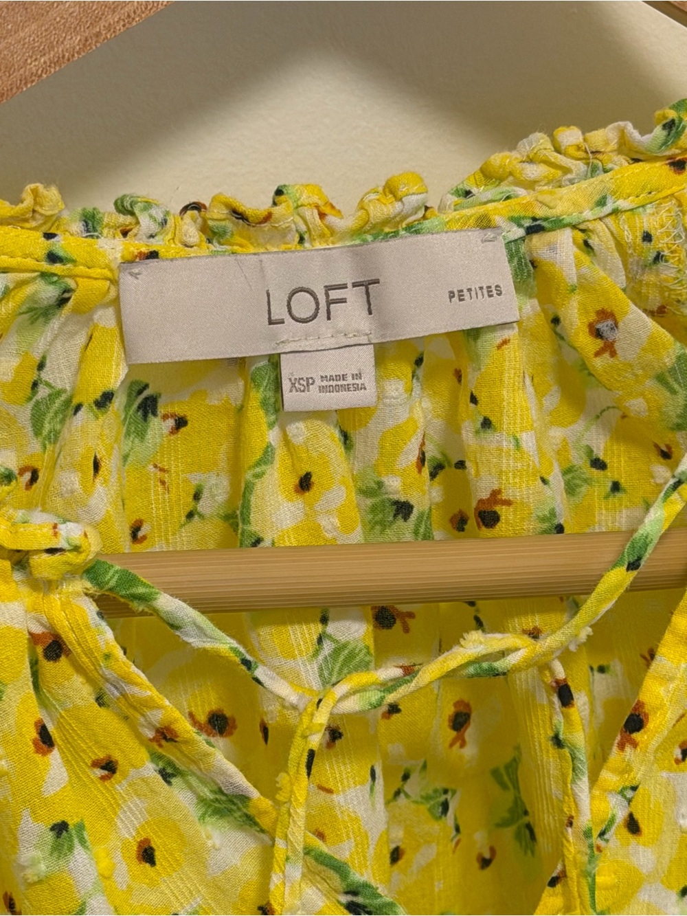 LOFT Yellow Floral Tie-Neck Peasant Top - Picture 3 of 9
